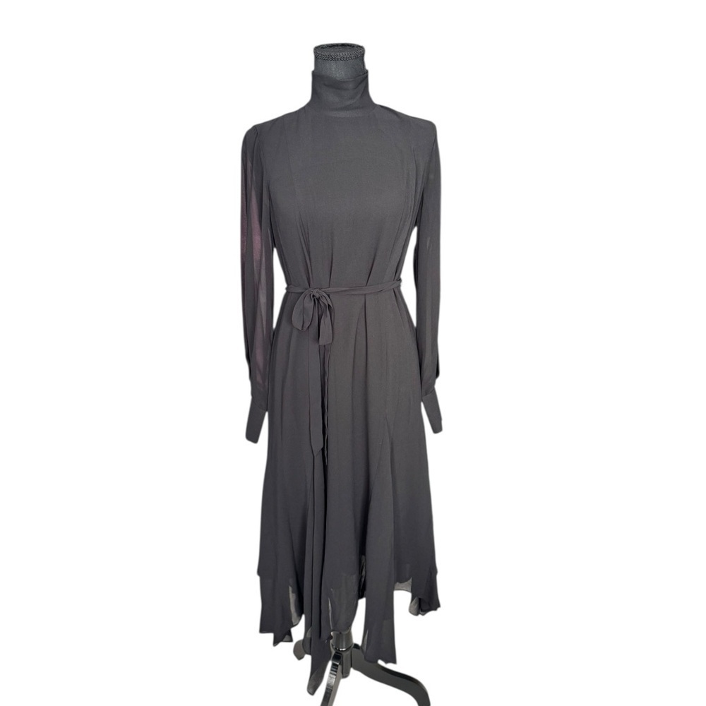 DKNY Black Mock Neck Belted Midi Dress 4 NWT Quiet Luxury Elegant Whimsigoth P14